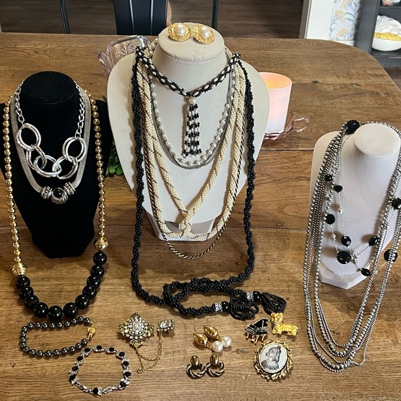 Monet Jewelry - Elegant Black and Gold/Silver Jewelry Bundle